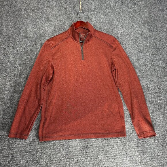 Eddie Bauer Shirt Mens Small Henley Rust Long Sleeve 1/4 Zip Pullover Tee FLAWS - Picture 1 of 10